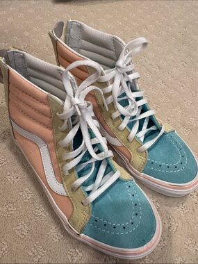 Vans Big Girl Size 3 Sk8-Hi Colorblock Suede High-Top Sneakers - Teal & Peach